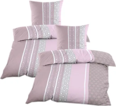 Produktbild von Renforce Bettwäsche 135 x 200 cm aus 100% Baumwolle mit Reißverschluss Rosa gestreift mit Sternen