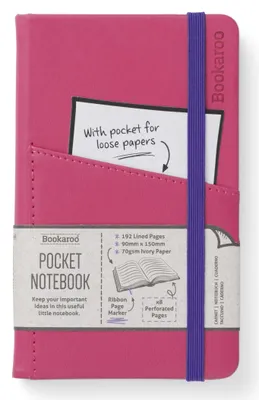 Imagen del producto de Bookaroo, cuaderno de notas, tamaño bolsillo A6, color rosa, con líneas