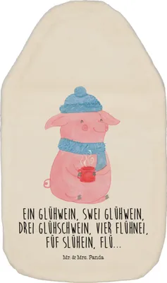 Produktbild von Mr. & Mrs. Panda Wärmekissen Schweinchen Glühwein - Weiß - Geschenk, Bettflasche, Spruch, Weihnachtsmarkt, wärmebeutel, Betrunken, Weihnachten, wärmflasche naturkautschuk