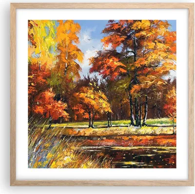 Produktbild von Gerahmtes Poster - Rahmen in heller Eiche - Park Herbst Wasser - 50x50 cm - Wand Bild - Wanddeko - Wandbilder - Wandposter - Bilderrahmen - Bilder - Kunstdruck - Wandbild - P2NAC50x50-3536