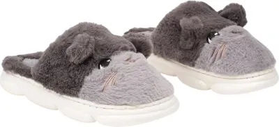 Produktbild von Damen Isoliert Hausschuhe Gefüttert Slippers mit Kätzchen Muster in Grau Gr.40/41