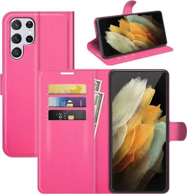 Immagine prodotto di Custodia König Design compatibile con Samsung Galaxy S22 Ultra 5G, realizzata in ecopelle, di colore rosa