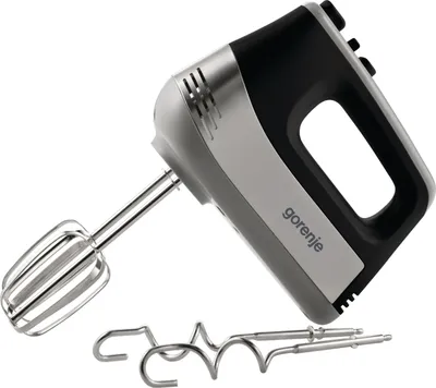 A GORENJE hand mixer with its accessories, displayed against a white background.