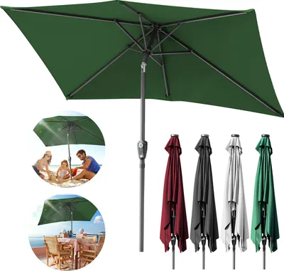 Immagine prodotto di Ombrellone Clanmacy rettangolare per balcone Ø210x140cm verde, inclinabile di 30° su entrambi i lati, con manovella, ombrellone da mercato, ombrellone da terrazza, protezione solare, ombrellone da giardino