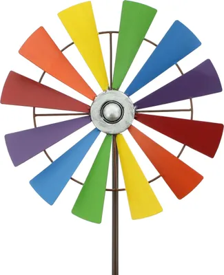 Produktbild von Windrad "Regenbogen", Windspiel, Vogelabwehr, Gartenstecker aus Braun Lackiertem Metall, Ø 30 cm, GH 120 cm