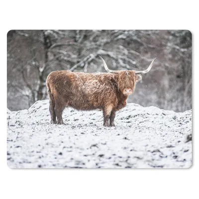 Produktbild von MuchoWow® Mauspad Mousepad Schottischer Highlander - Baum - Schnee 23x19 cm - Mousepads - Maus Mat - Pad - Mausunterlage - Schreibtischunterlage - Mauspad
