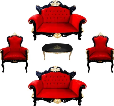 Produktbild von Pompöös by Casa Padrino Luxus Barock Wohnzimmer Set Rot / Schwarz / Gold - Pompööse Barock Wohnzimmer Möbel designed by Harald Glööckler