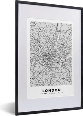 Produktbild von MuchoWow® Gerahmtes Poster London - Stadtplan - Schwarz und Weiß - Karte 40x60 cm - Poster mit Schwarzem Bilderrahmen Wandposter Rahmen Foto Bilder - Poster in Rahmen