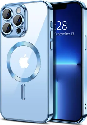 Image de Coque magnétique transparente pour iPhone 13 Pro, compatible MagSafe, étui de protection galvanisé avec protection de l'appareil photo Bleu clair