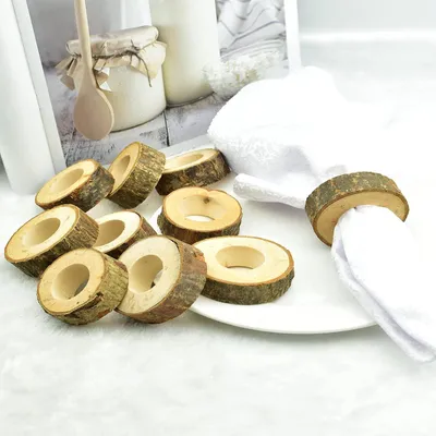 Produktbild von Serviettenringe aus Holz - Set von 10 Stück für Weihnachten, Dinnerpartys, Feiern - Tischdekorationszubehör