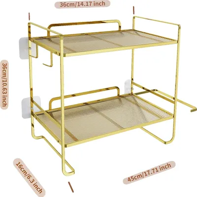 Obrázek produktu pro Koupelnový organizér, dvoupatrový design, integrovaný držák na papír, zlatý
