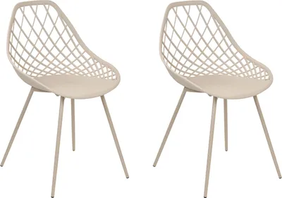 Obrázek produktu pro BELIANI Sada 2 jídelních židlí béžová syntetické sedadlo kovové nohy síťový design opěradlo moderní skandinávská