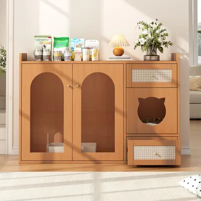 Imagen del producto de Casa para gatos, mueble tipo armario - Madera de nogal - Estructura de una sola capa - 133 cm de altura - Multifuncional