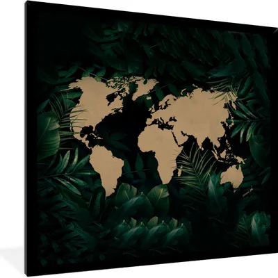 Produktbild von MuchoWow® MuchoWow® Gerahmtes Poster Weltkarte - Blumen - Pflanzen 40x40 cm - Poster mit zchwarzem Bilderrahmen - Mit Rahmen - Wanddekoration Schlafzimmer