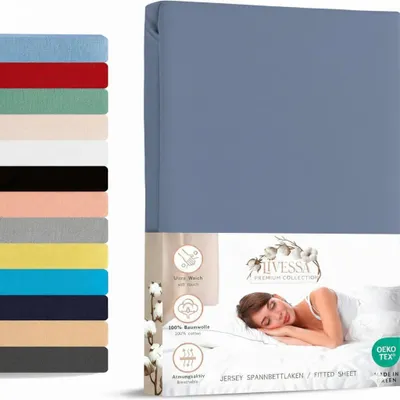 Produktbild von Jersey Spannbettlaken 90x200 cm 100% Baumwolle Rauchblau