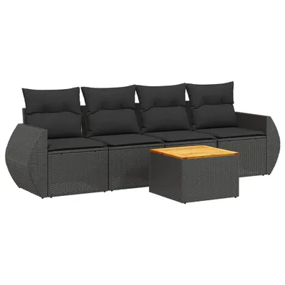 Produktbild von vidaXL 5-tlg. Garten-Sofagarnitur mit Kissen Schwarz Poly Rattan