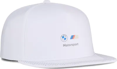 Produktbild von BMW M Motorsport Cap "Flat Brim" Puma 2026, Offizieller Fanartikel, Weiße Kappe mit BMW und M Logo und Snapback-Verschluss, 100% Polyester