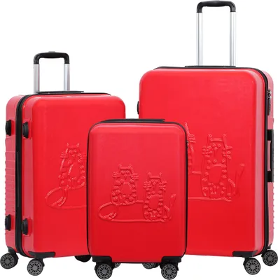 Produktbild von Biggdesign Cats Koffer Hartschalenkoffer Set| Reisetasche mit Rollen | Reisekoffer mit Kombinationsschloss | 4 Doppel Rollen | 360 Grad drehbar | Koffer Set 3 teilig Hartschale | Leicht | Rot