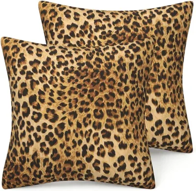 Obrázek produktu pro Potah na polštář s leopardím vzorem, 2 kusy, 45x45 cm, měkký plyš, vhodný na pohovku a postel