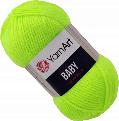 A ball of neon green yarn with a label.