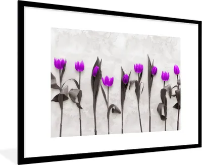 Produktbild von MuchoWow® Gerahmtes Poster Blumen - Tulpen - Lila 90x60 cm - Poster mit Schwarzem Bilderrahmen Wandposter Rahmen Foto Bilder - Wanddekoration - Fotos