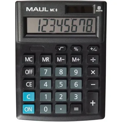 Immagine prodotto di Calcolatrice da tavolo MAUL MC 8 Display LCD a 1 riga, 8 cifre Batteria solare 13,7 x 10,3 x 3,1 cm nero
