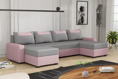 Produktbild von Wohnlandschaft Schlafsofa Sofa HEDVIG Stoff Manila Rose- Hellgrau