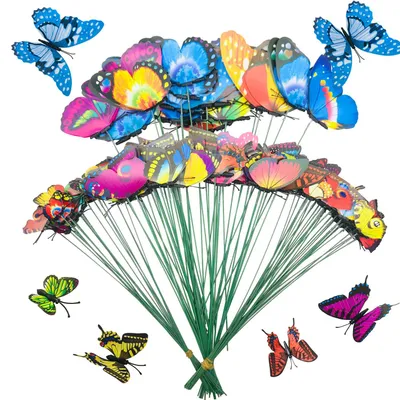 Image de 100 pièces de papillons de jardin colorés - Piquet décoratif pour jardin et balcon