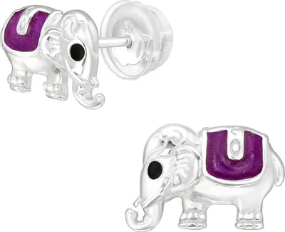 Produktbild von Kinder Ohrringe Ohrstecker 925 Sterling Silber Elefant mit lila Sattel