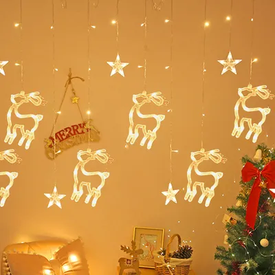 Produktbild von 3m LED Weihnachten Stern Lichterkette Lichtervorhang Batteriebetrieben Weihnachtsbeleuchtung Innen Fenster Party Deko, Warmweiß