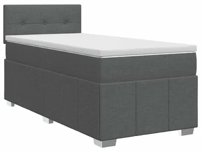 Imagen del producto de Cama con somier y colchón de la marca vidaXL, color gris oscuro, dimensiones 90 x 190 cm, tapizada en tela