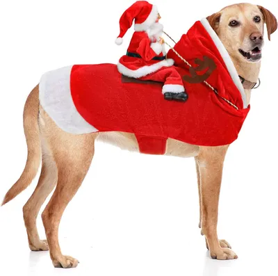 Produktbild von Hund Santa Claus Reiten Weihnachtskostüm, Premium Haustier Weihnachten Outfit für Kleine Große Hunde Katzen Weihnachtsfeier Anzieh Kleidung 3XL