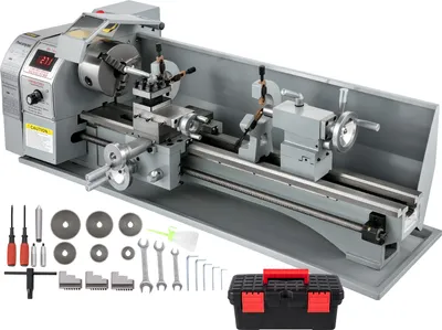 Immagine prodotto di SucceBuy 1100W Mini tornio in metallo 220MMx750MM fresatrice in metallo con velocità variabile fresatura digitale tornio in metallo con mandrino a 3 griffe, cono mandrino MT5, cono contropunta MT2