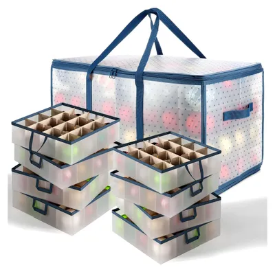 Produktbild von Große Aufbewahrungsbox aus Kunststoff mit verstellbaren Trennwänden für 128 Weihnachtsdekorationen