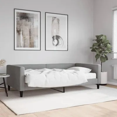 Obrázok produktu pre Denná posteľ s matracom 100x200 cm, svetlosivá látka, s úložným priestorom