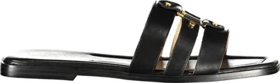 Produktbild von Damen Sandalen Schwarz mit Kontrastdetails und Logo - Stilvoll & Modern
