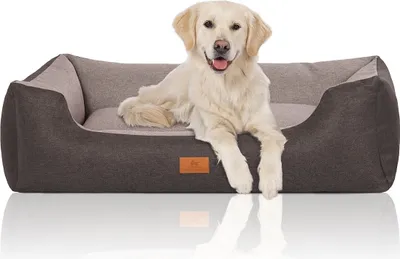 Produktbild von Knuffelwuff Hundebett Luke aus Velours mit feinem Handwebcharakter XXL 120 x 85cm Schwarz-Grau