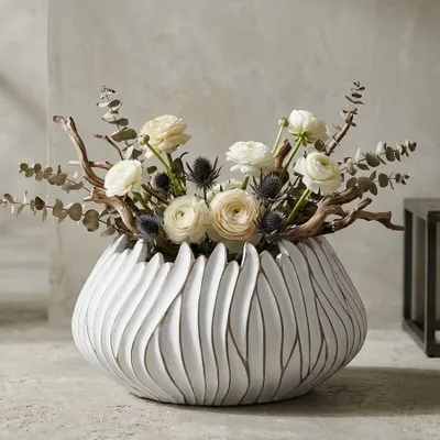Immagine prodotto di Mauro Ferretti, vaso cachepot Honduras, diametro 40 cm, altezza 20 cm, finitura bianca opaca