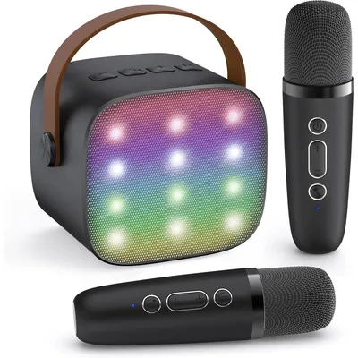 Imagen del producto de Máquina de karaoke - 2 micrófonos inalámbricos - Altavoz Bluetooth - Negro - Para niños y adultos