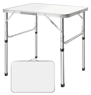 Immagine prodotto di Tavolo pieghevole portatile – Tavolo da campeggio e da giardino – 75 x 55 cm – Altezza regolabile da 35 a 60 cm – Struttura in metallo – Ideale per balcone, terrazza, picnic
