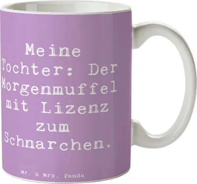 Produktbild von Mr. & Mrs. Panda Kaffeebecher Spruch Tochter Morgenmuffel - Lavendeltraum - Geschenk, Familienleben, Freude, Kaffeetasse, Kinder, Geschenke für Töchter, Jubiläen, Lächeln