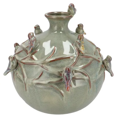 Produktbild von Vase Fruhlingsvogel - moosgrun - Keramik - D29 x H28 cm - Blumenvase