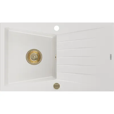 Obrázek produktu pro Mexen Cesar 1-miskový granitový dřez s odkapávačem 775 x 470 mm, Bílá, sifon Zlatá - 6514771010-20-G