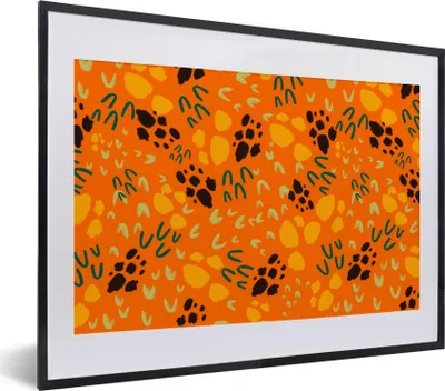 Produktbild von MuchoWow® MuchoWow® Gerahmtes Poster Sporen - Orange - Muster 40x30 cm - Poster mit zchwarzem Bilderrahmen - Bilderrahmen - Poster im Rahmen