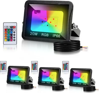 Immagine prodotto di TolleTour 20W RGB proiettore con telecomando Faretto LED RGB Faretto LED RGB per esterni IP66 Impermeabile 4 pezzi