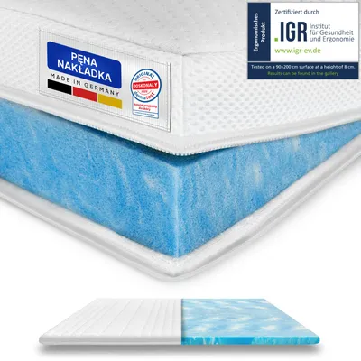 Zdjęcie produktu dla AM Qualitätsmatratzen | nakladka z pianki zelowej Premium Plus | 180 x 200 cm | 8 cm wysokosci | pokrowiec Lyocell | funkcja antyposlizgowa | opaska klimatyczna dookola | nakladka zelowa | 180 x 200 8 cm