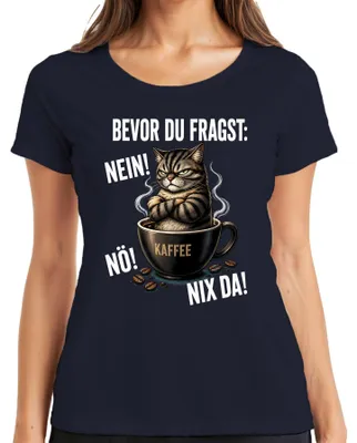 Obrázek produktu pro Tričko s nápisem "Ne, ne, nic, káva, kočka", sarkastické, dámské, tmavě modré, velikost XXL
