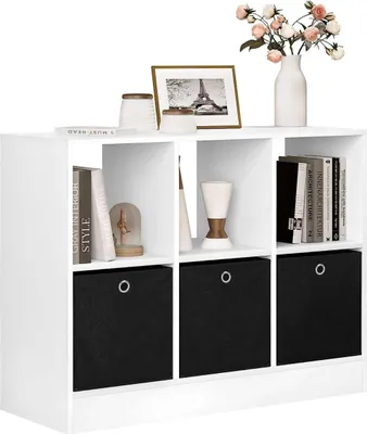 Zdjęcie produktu dla Regał Happyment Bilta - Industrialny - 6 przegród - Dąb - 3 szuflady - Regał - Salon, sypialnia i pokój dziecięcy - Drewno - 80 x 60 x 30 cm
