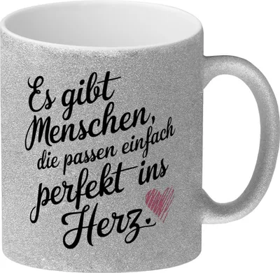 Produktbild von Es gibt Menschen, die passen perfekt ins Herz Glitzer-Kaffeebecher
