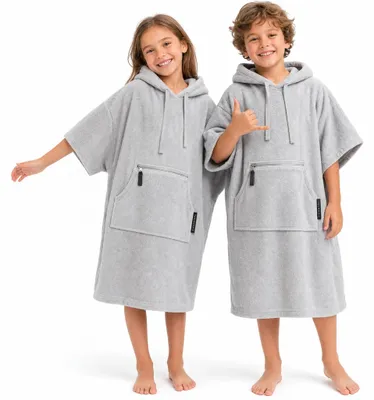 Imagen del producto de Poncho de playa color gris claro, 100% algodón, talla XS